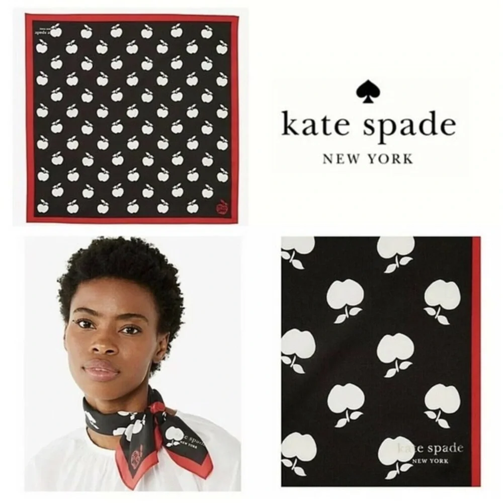 KATE SPADE APPLE TOSS SCARF BANDANA RED BLACK WHITE ‘NEW YORK’ NWOT